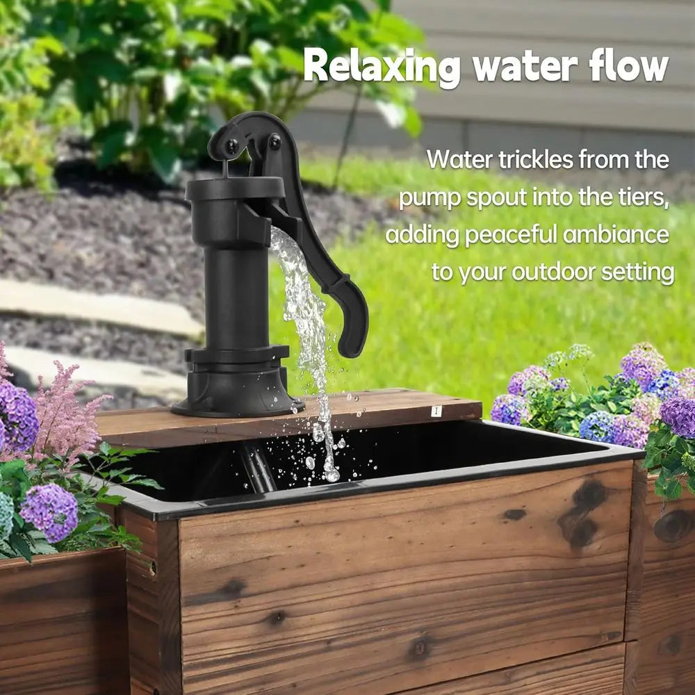 Outdoor Water Fountain With Flower Box Wooden Floor Pump