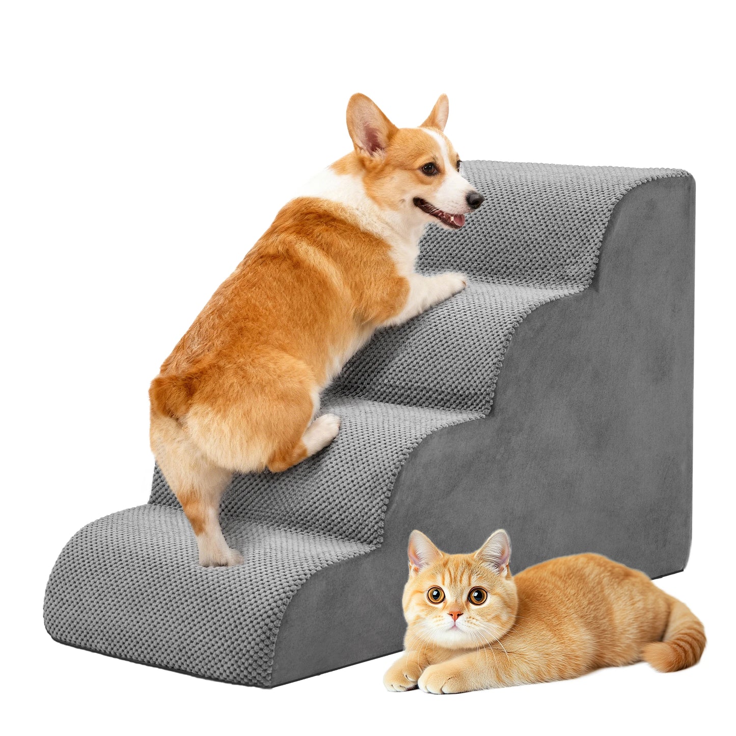 3-5 Step High-Density Foam Dog Stairs Ramp For Indoor Use