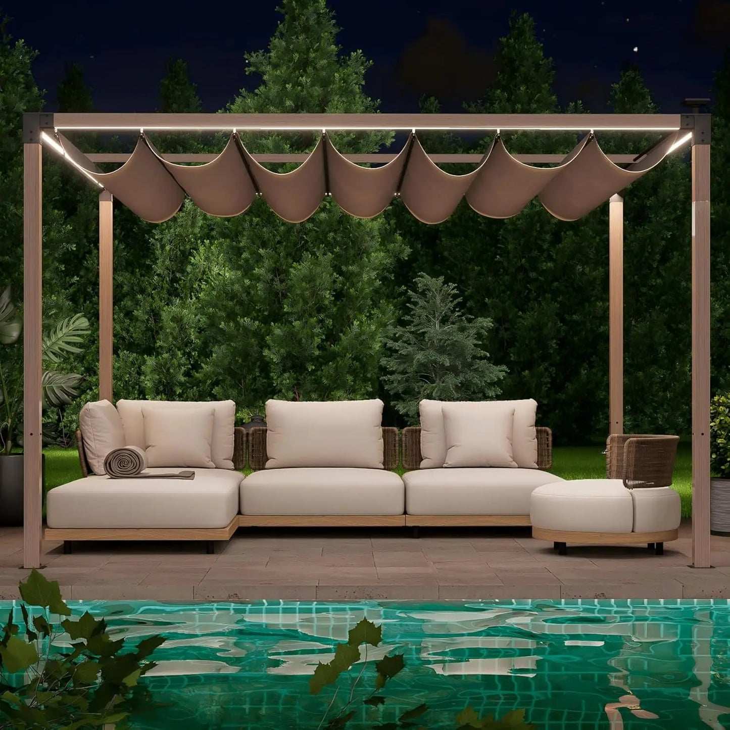Retractable Pergola With LED Lights Aluminum Outdoor Canopy For Patio
