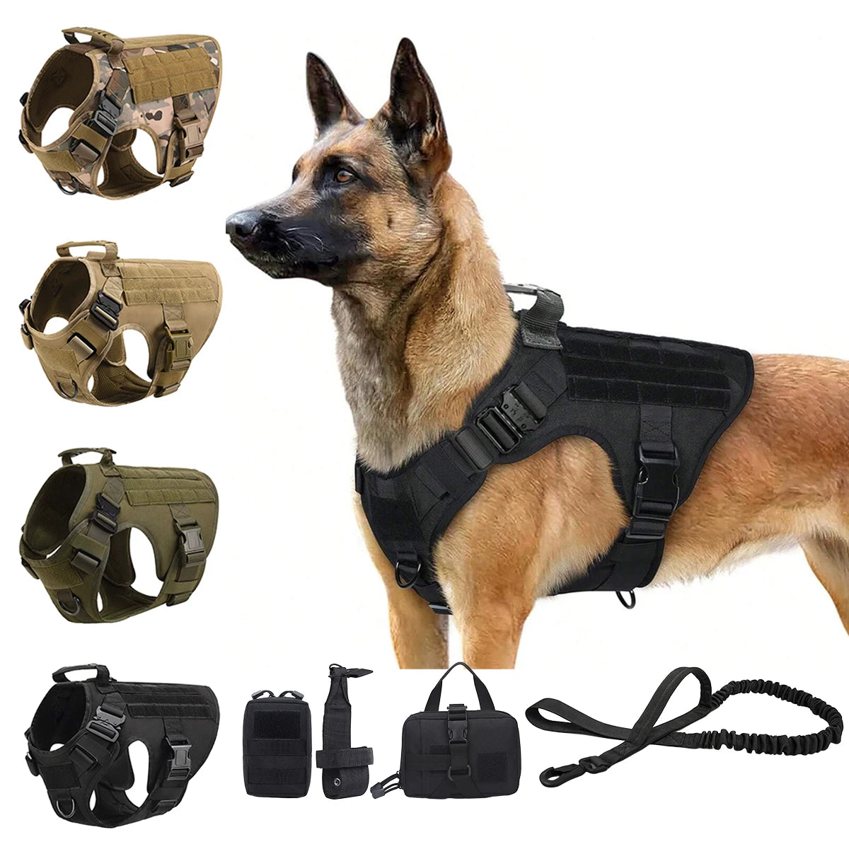 Tactical Dog Harness Vest With Molle Pouches Medium Large Dogs