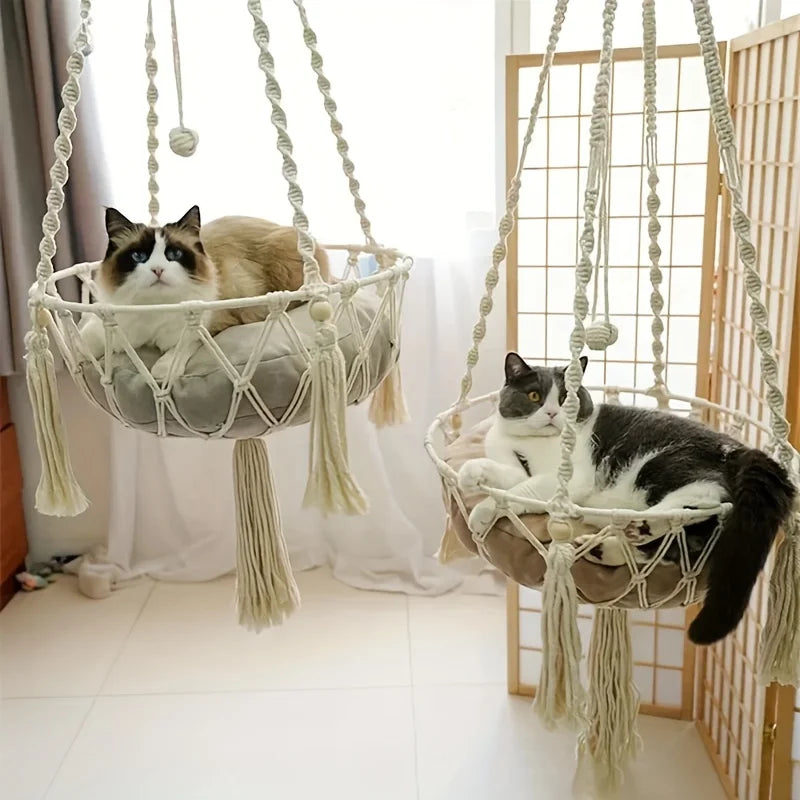 Handwoven Cotton Rope Cat Hammock Durable and Comfortable