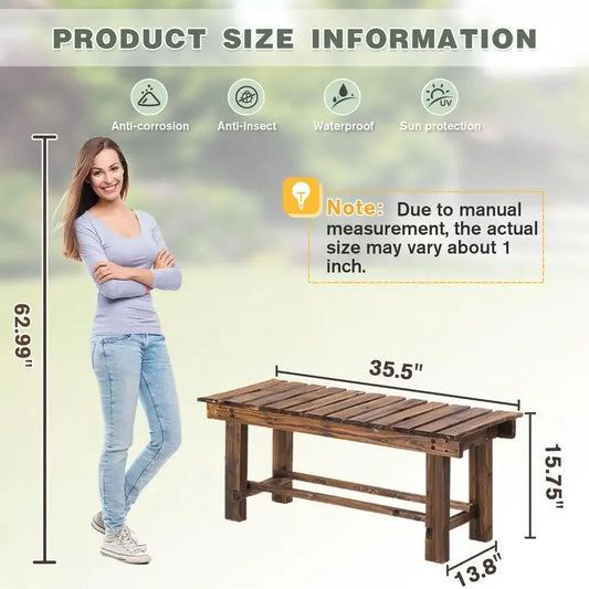 XMSJ Garden Bench 2-Person Wood Patio Weatherproof Outdoor Backless