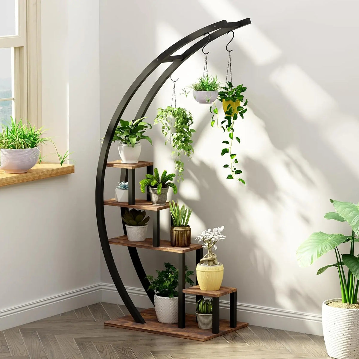 Twister Ck 5 Tier Metal Plant Stand With Hanging Hooks