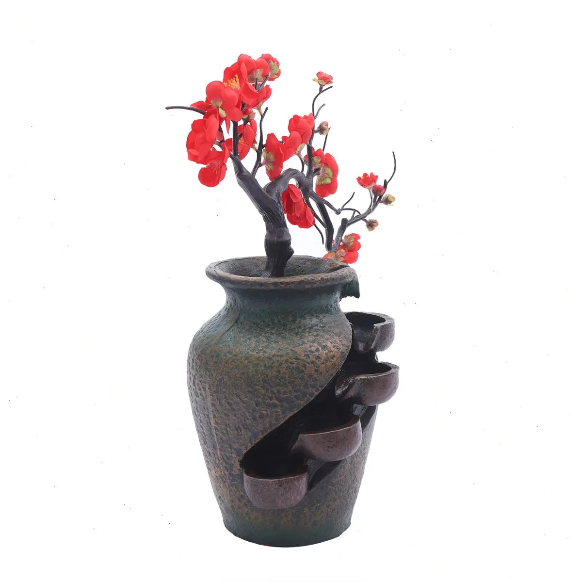 Bymaocar Decorative Tabletop Fountain With Simulated Flowers Quiet Pump