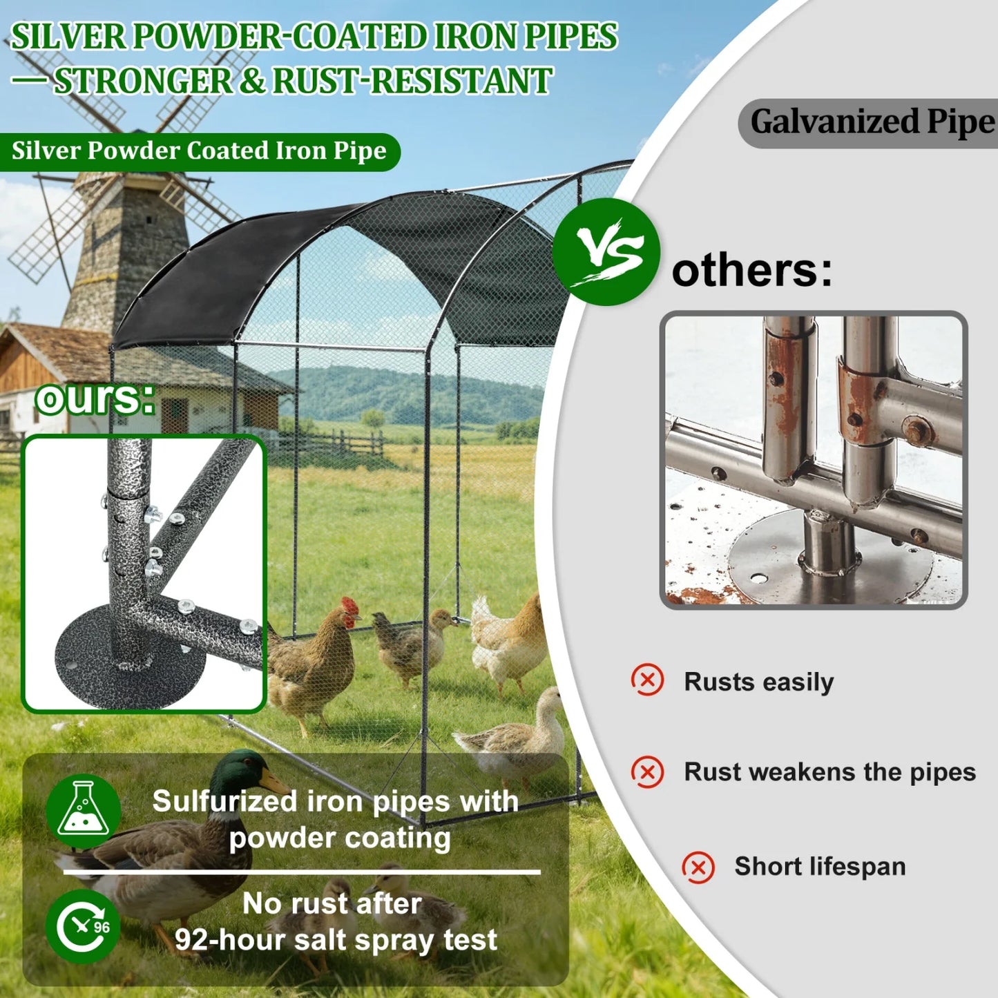 BINGOPAW Metal Walk In Chicken Coop With Nylon Netting