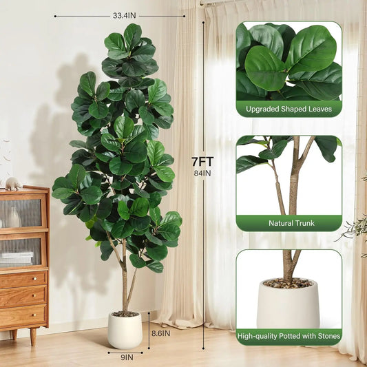 HiMiss Artificial Fiddle Leaf Fig Tree With Indoor Planter