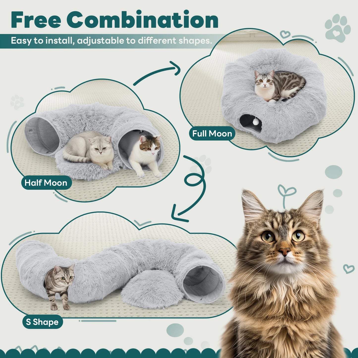 JHK Cat Tunnel Bed Indoor Playground With Soft Plush Washable