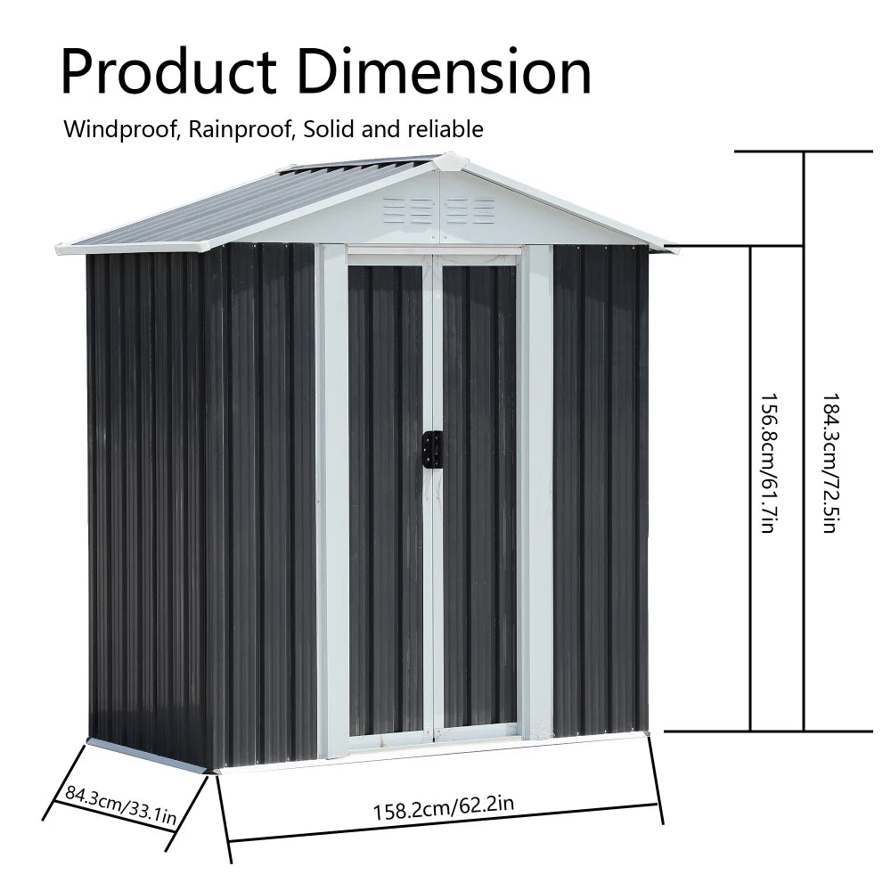 Outdoor Waterproof Garden Tool Storage Shed With Sliding Doors