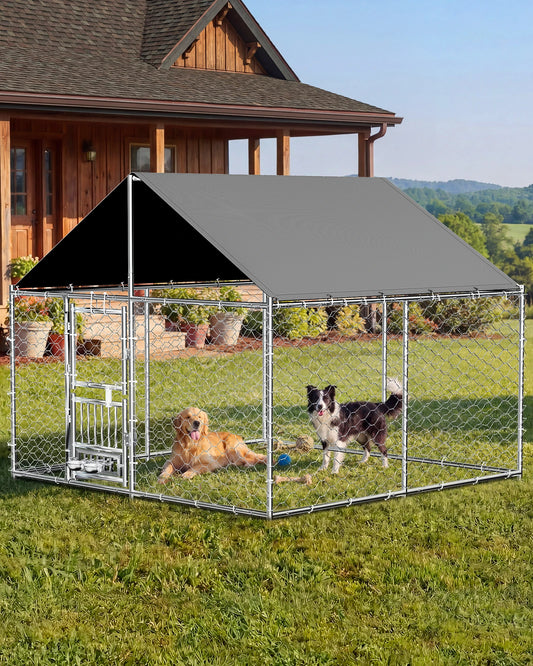 Outdoor Dog Kennel With Rotating Feeder And Roof Heavy Duty