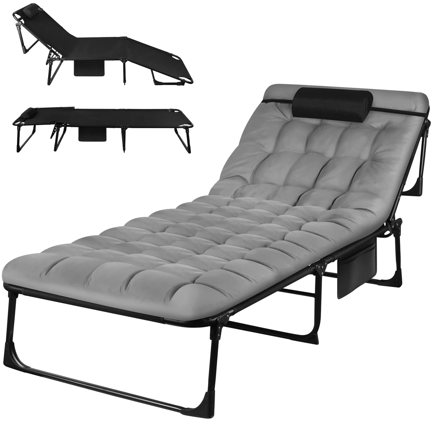 Portable Folding Camping Cot With 3-Position Adjustable Recliner