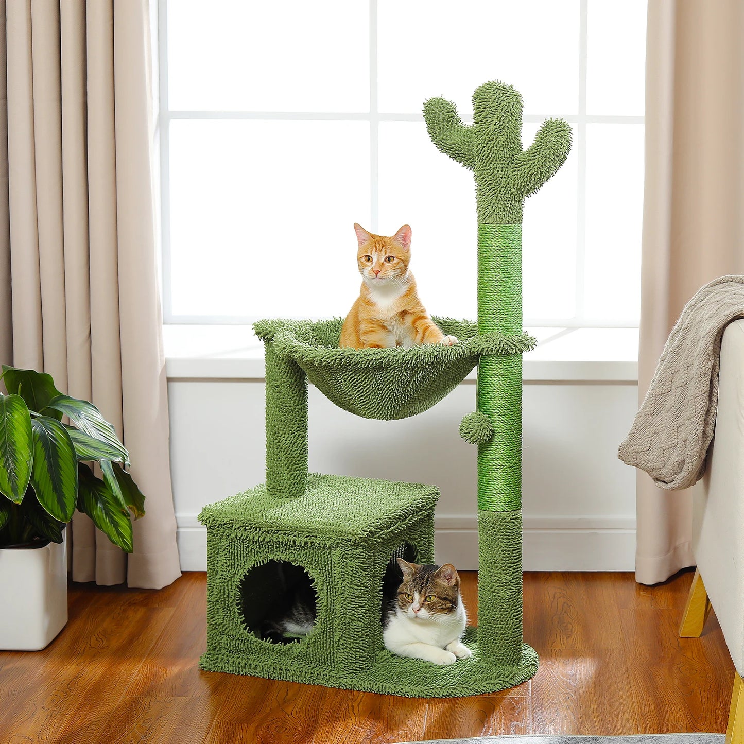 Pequlti Cactus Cat Tree With Condo And Hammock Indoor Play