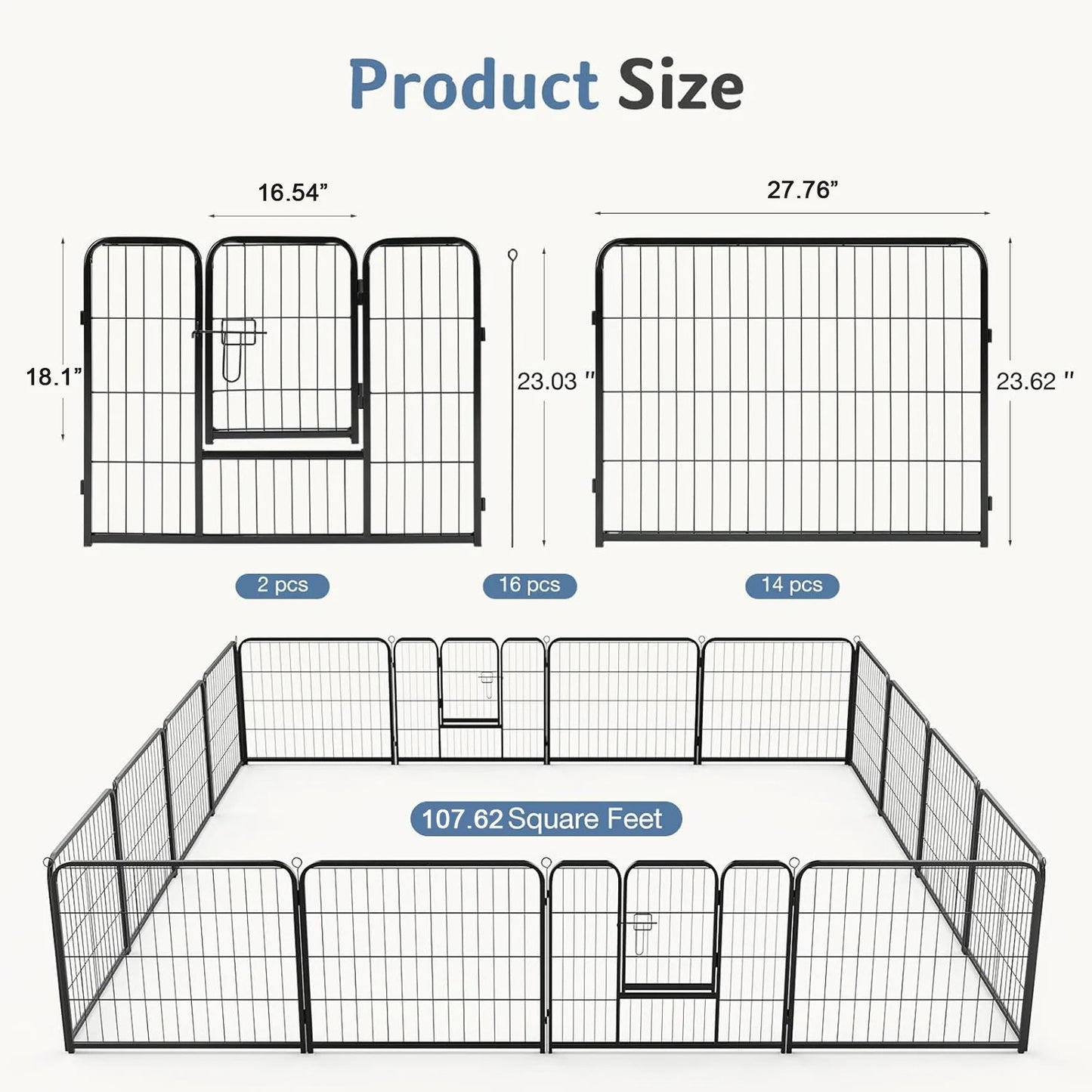 JHK Foldable Dog Playpen Metal Fence for Outdoor Exercise