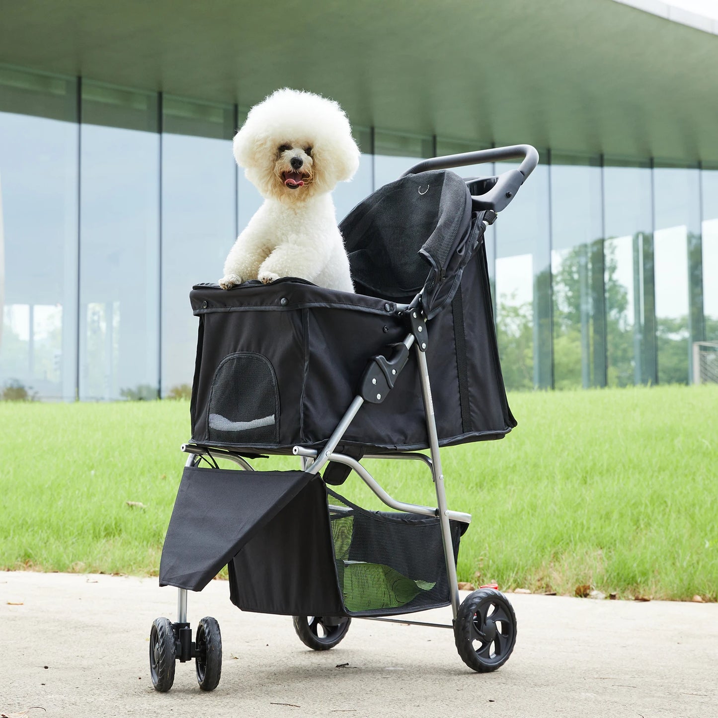 3-Wheel Foldable Pet Stroller For Small Dogs And Cats Mesh