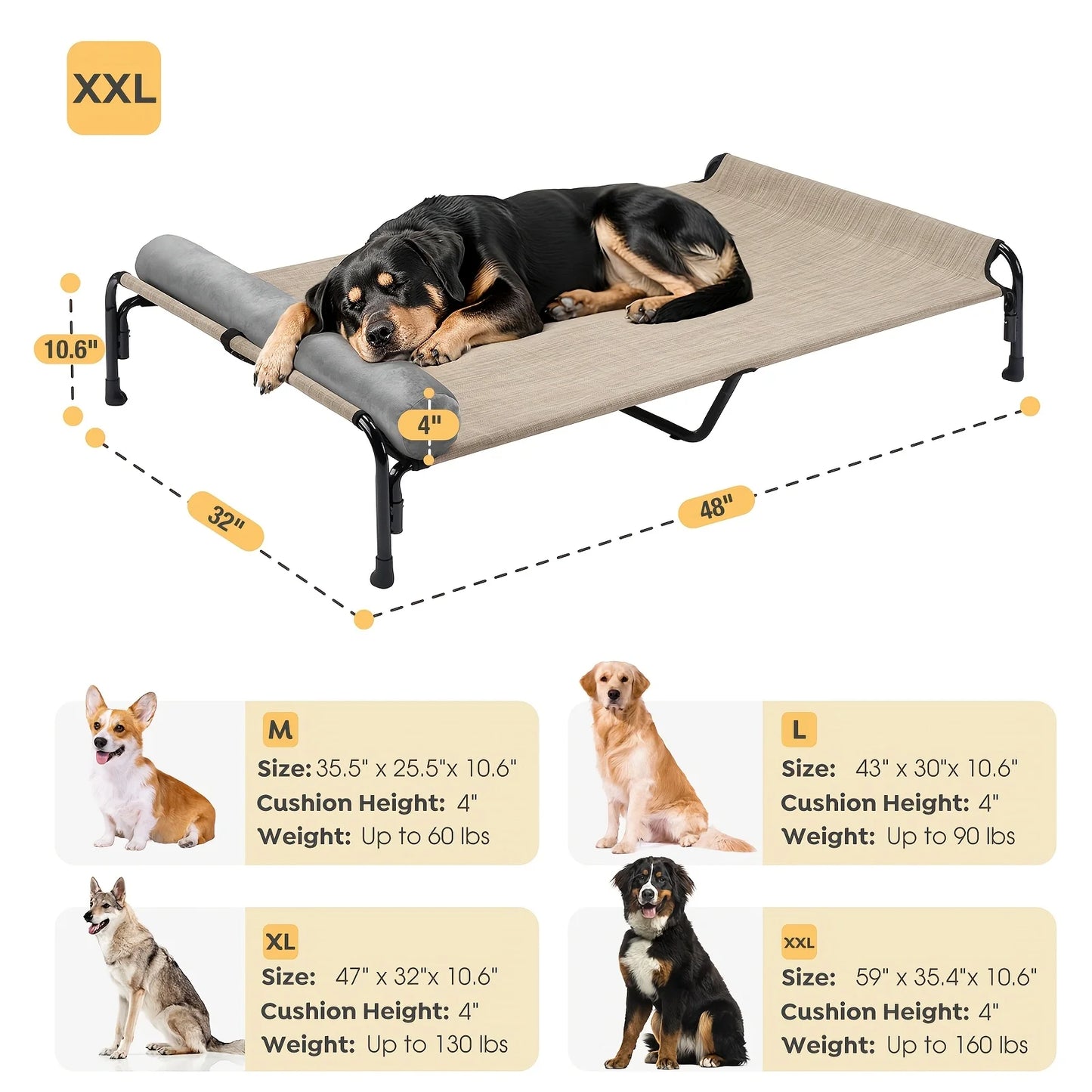 Veehoo Outdoor Elevated Dog Bed With Headrest Bolster
