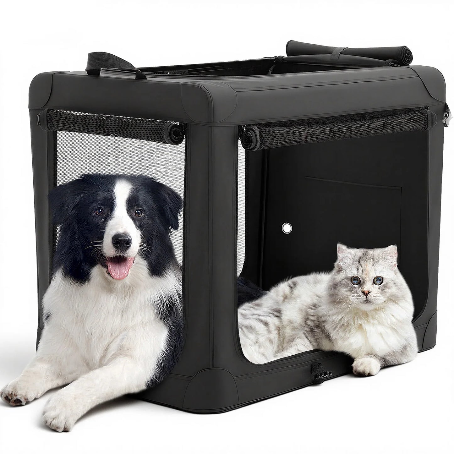 JHK Foldable Dog Crate Indoor 3 Doors 600D Oxford Fabric