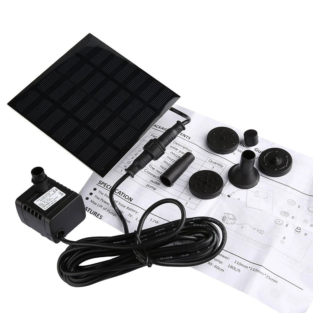 1.2W Solar Pond Fountain With 200 L Per Hour Nozzles