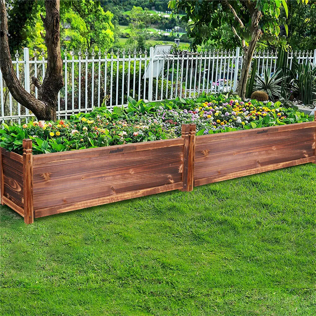 Outdoor Solid Pine Wood Raised Garden Planter Box For Flowers