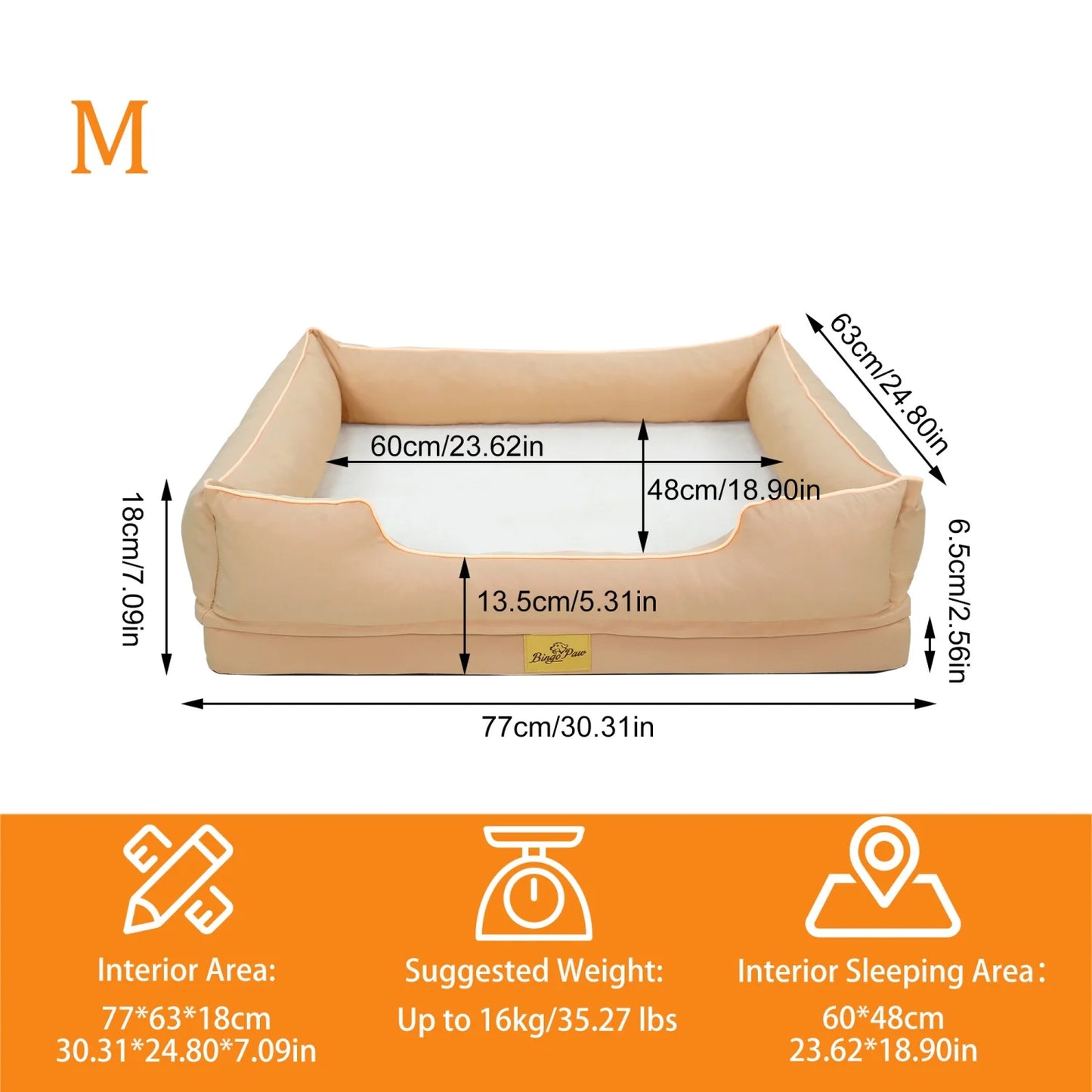BINGOPAW Orthopedic Rectangular Dog Bed With Bolster Removable Cover