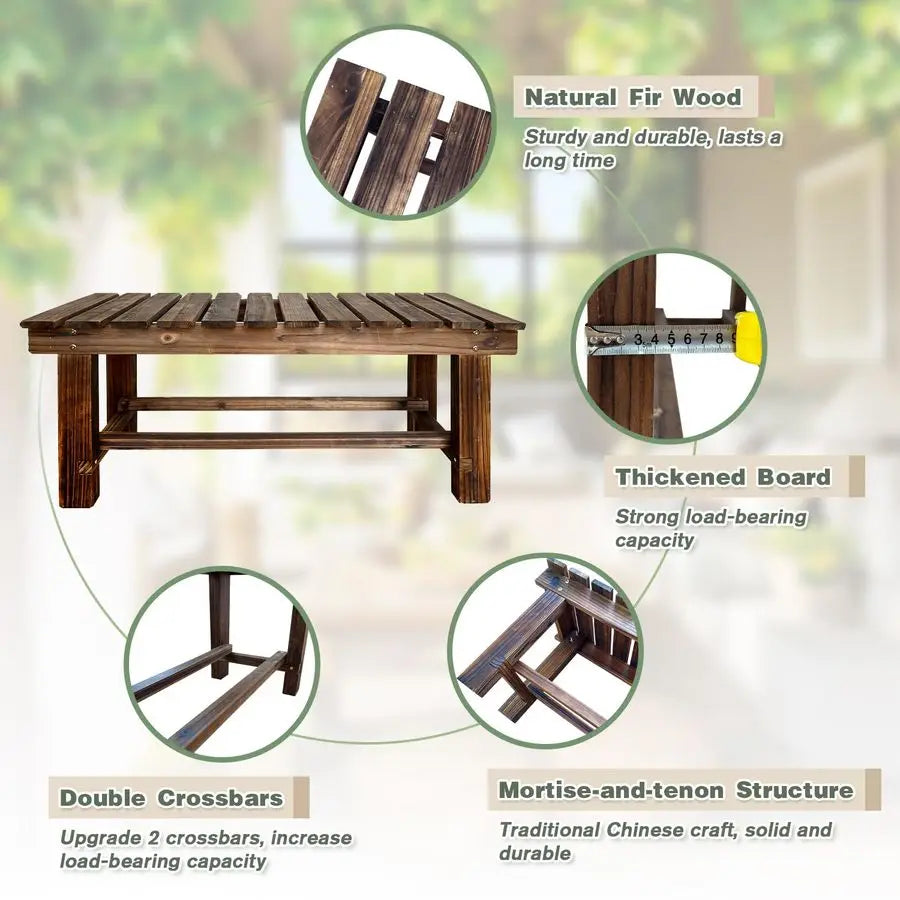 XMSJ Garden Bench 2-Person Wood Patio Weatherproof Outdoor Backless