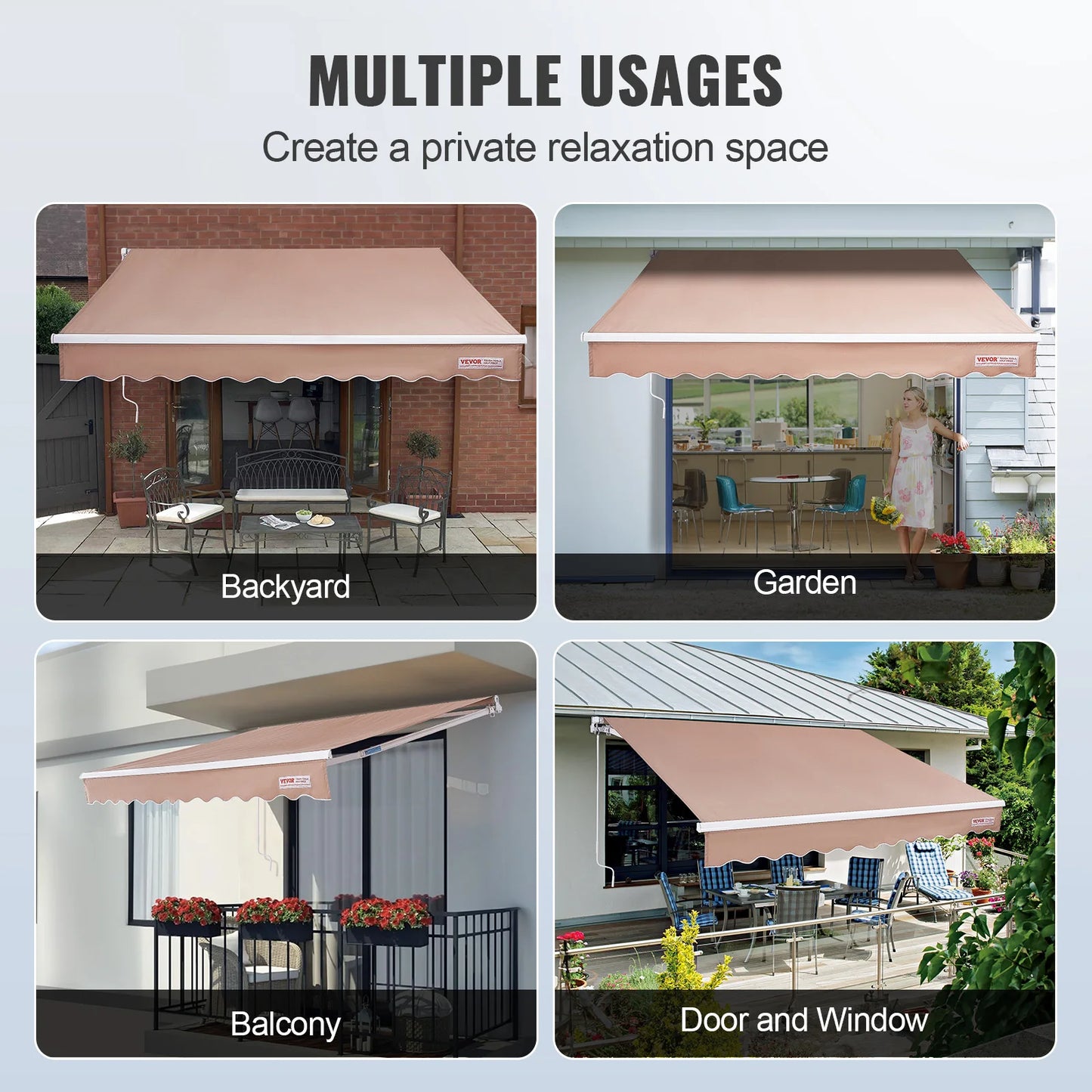 SucceBuy Manual Retractable Awning Outdoor Sun Shade Water Resistant