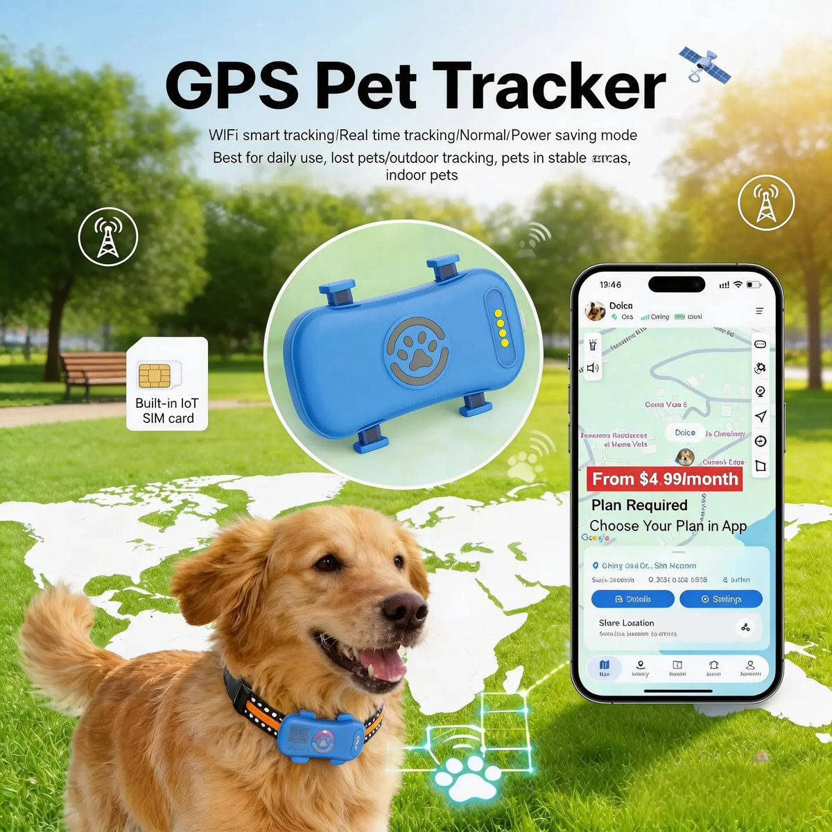 WANWAYTECH GPS Pet Tracker With Real Time Location Tracking