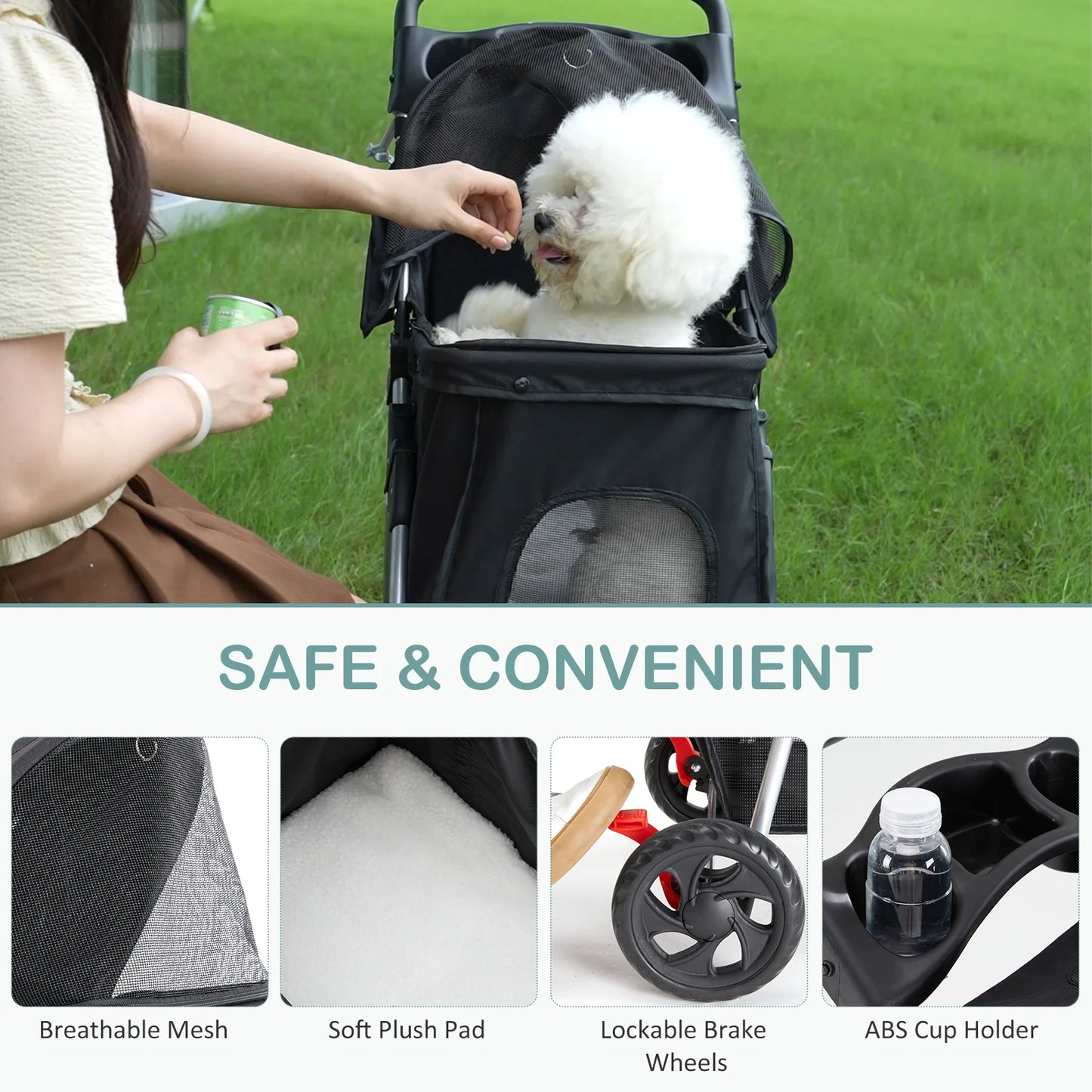3-Wheel Foldable Pet Stroller For Small Dogs And Cats Mesh