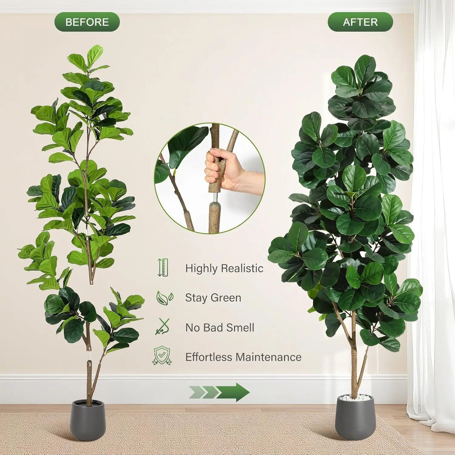 HiMISS Fiddle Leaf Fig Artificial Tree In White Planter