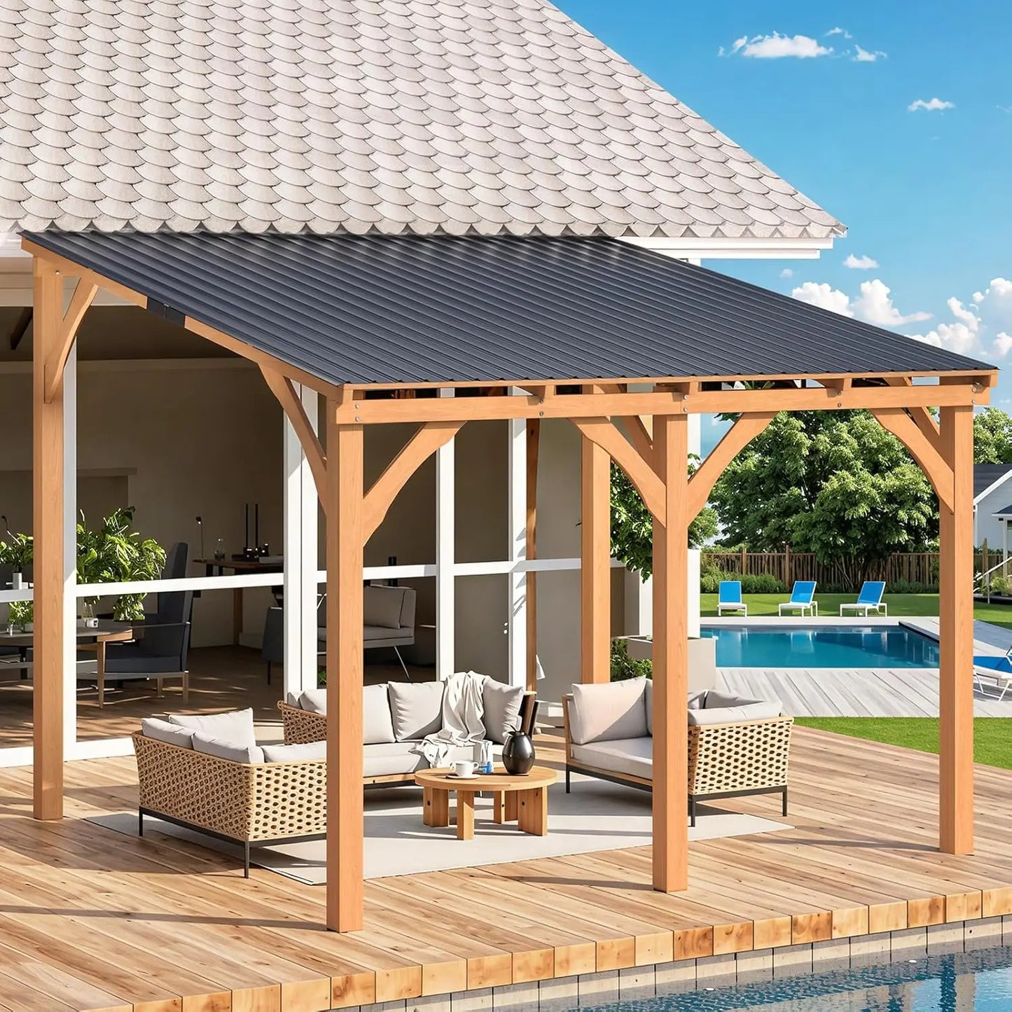 Outdoor Wood Cedar Gazebo For Patio Wall Mounted Customized