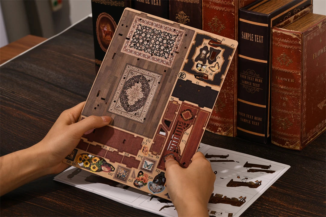 DIY Wooden Puzzle Miniature House Kit For Bookshelf Decor
