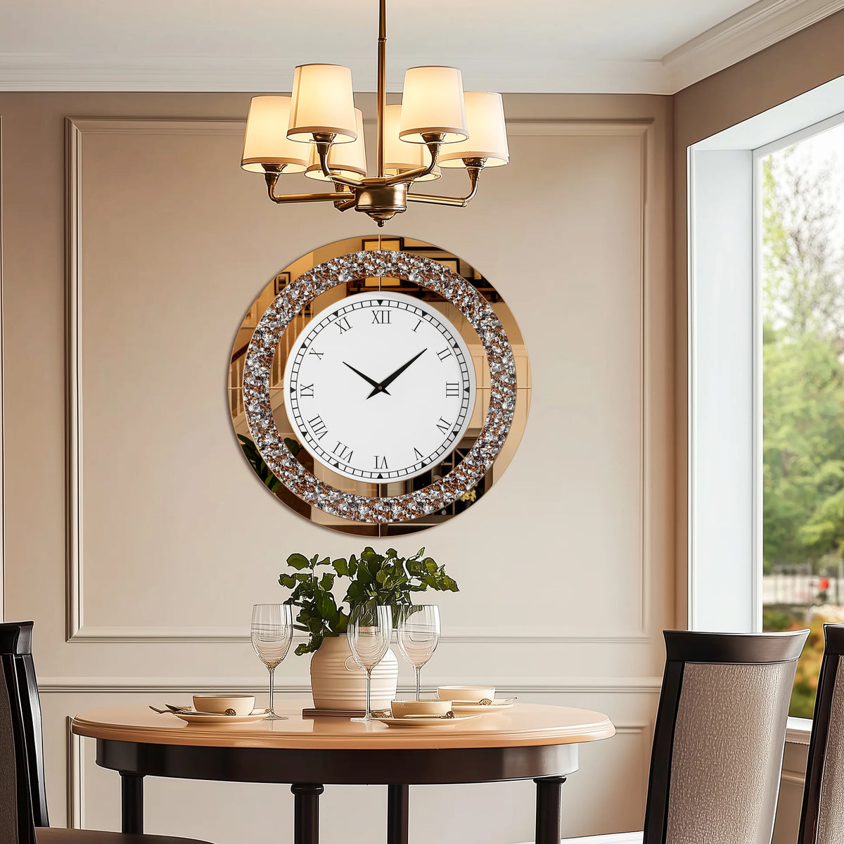 Sparkling Crystal Mirror Wall Clock With Alarm Function