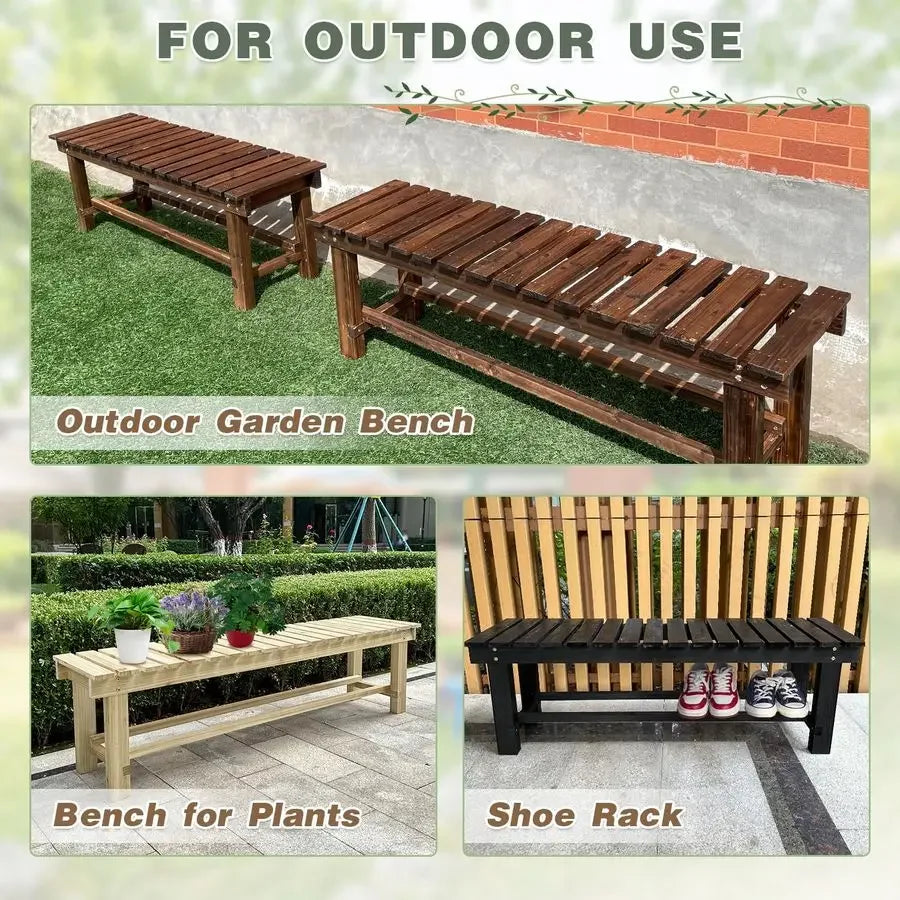 XMSJ Garden Bench 2-Person Wood Patio Weatherproof Outdoor Backless