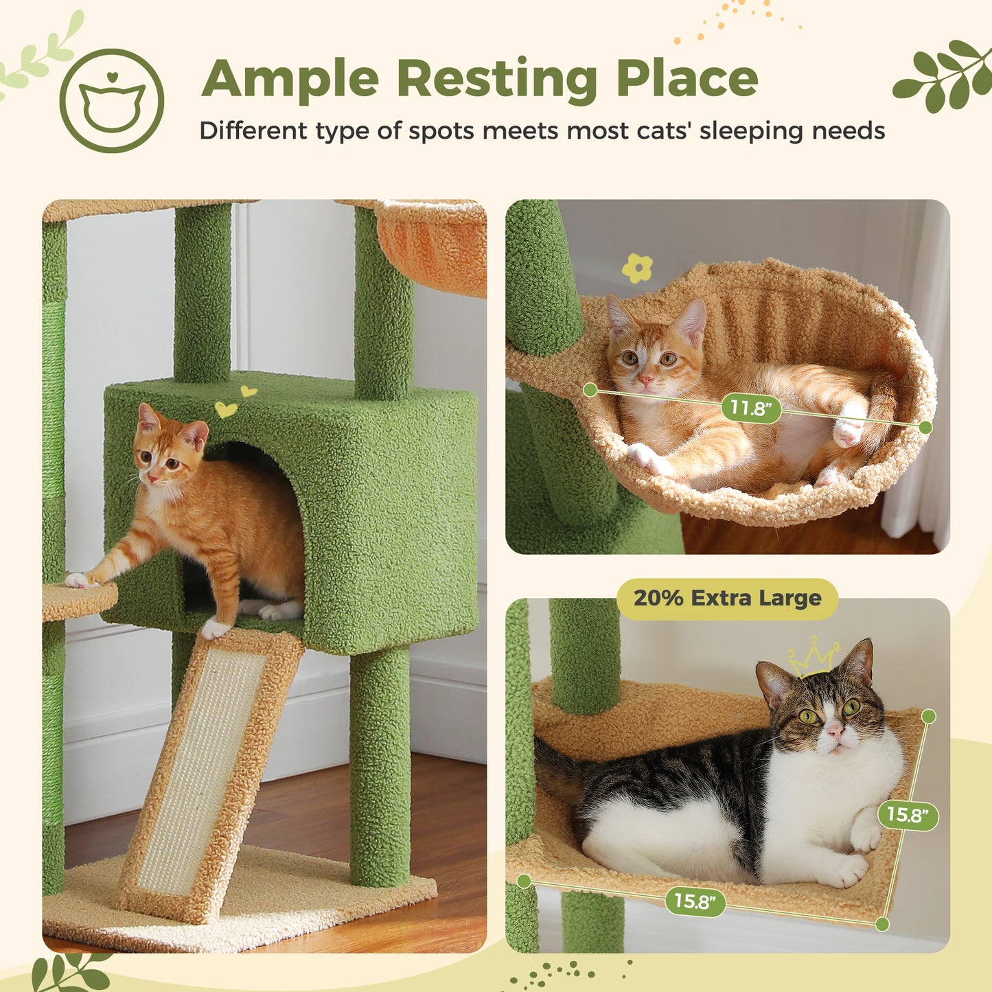 PETEPELA Floor To Ceiling Cat Tower With Adjustable Height Condo Hammock