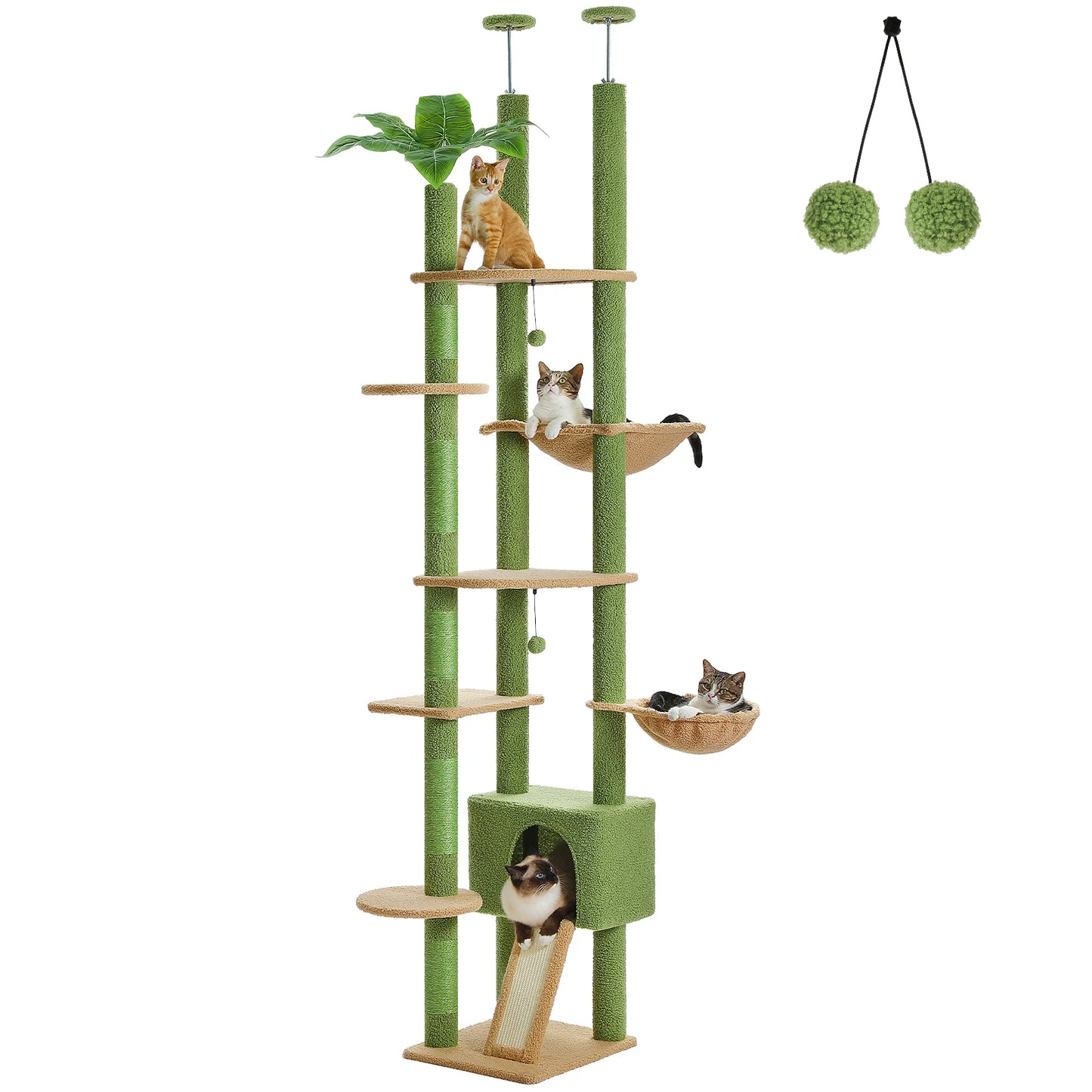 PETEPELA Floor To Ceiling Cat Tower With Adjustable Height Condo Hammock