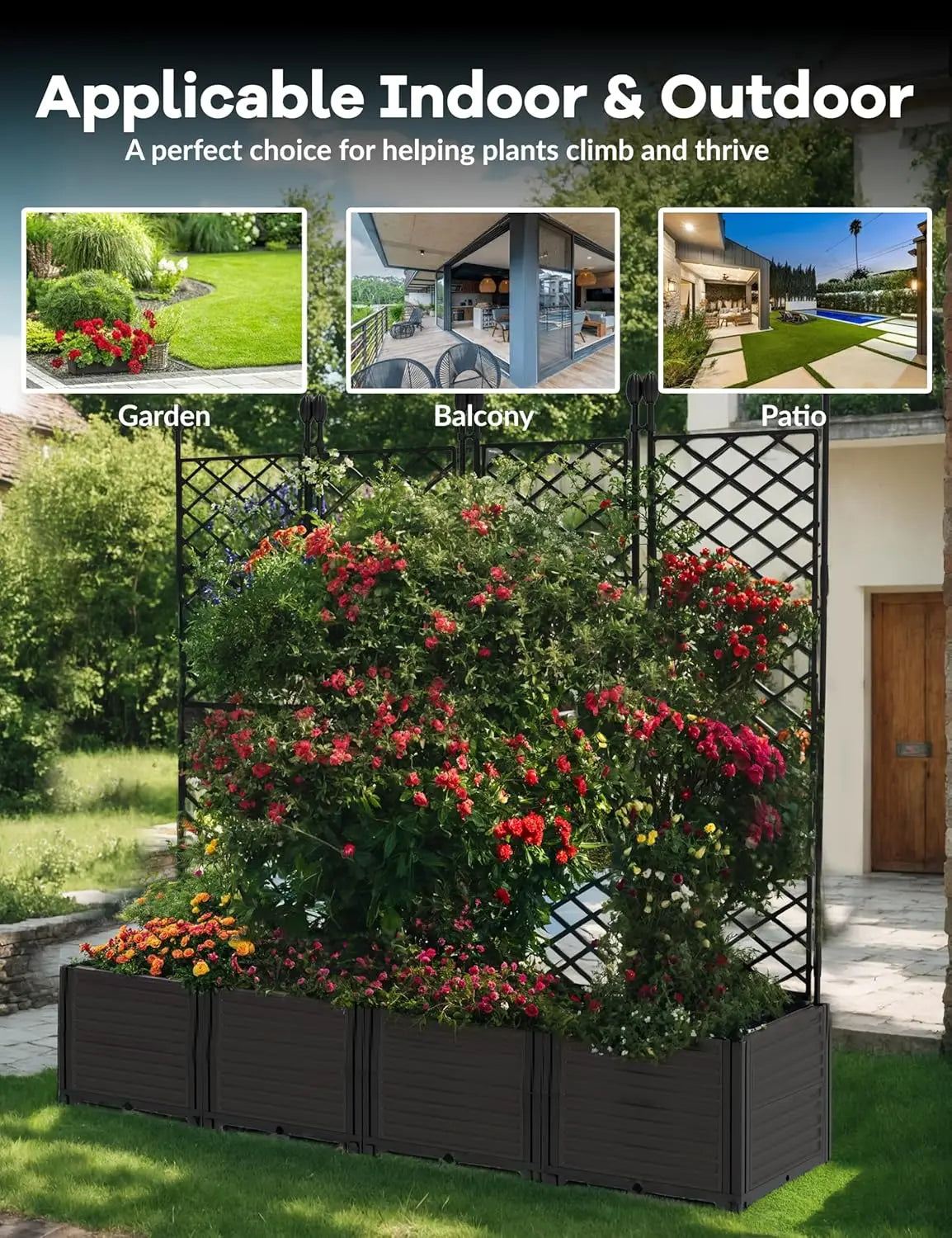 HiMISS Plastic Plant Box With Metal Trellis Garden Bed