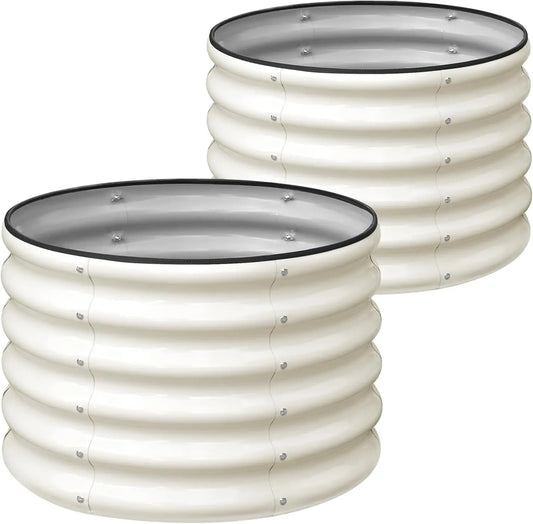 Round Galvanized Raised Garden Bed Two Pack Metal Planter