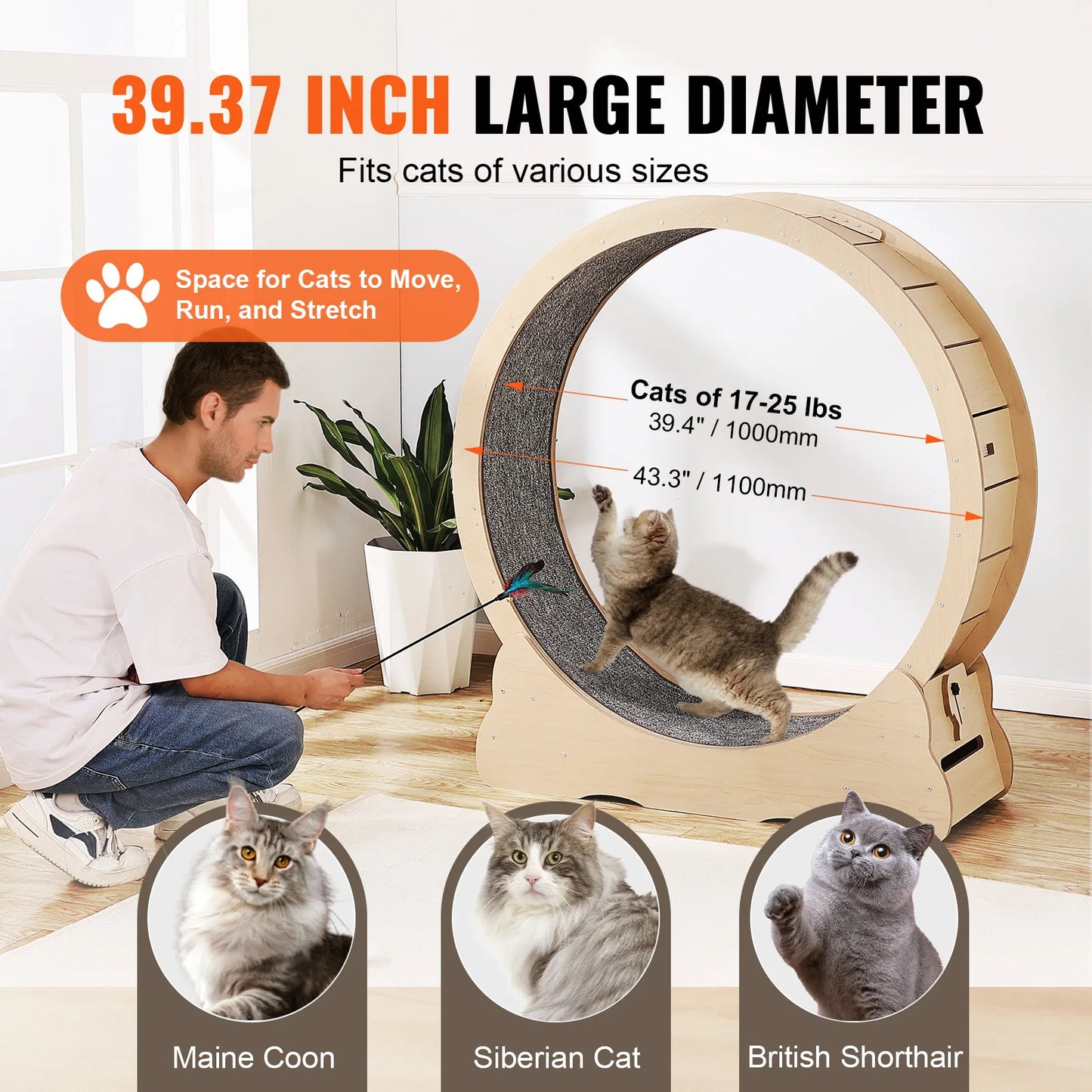 SucceBuy Wooden Cat Exercise Wheel Large Indoor Treadmill Wheel