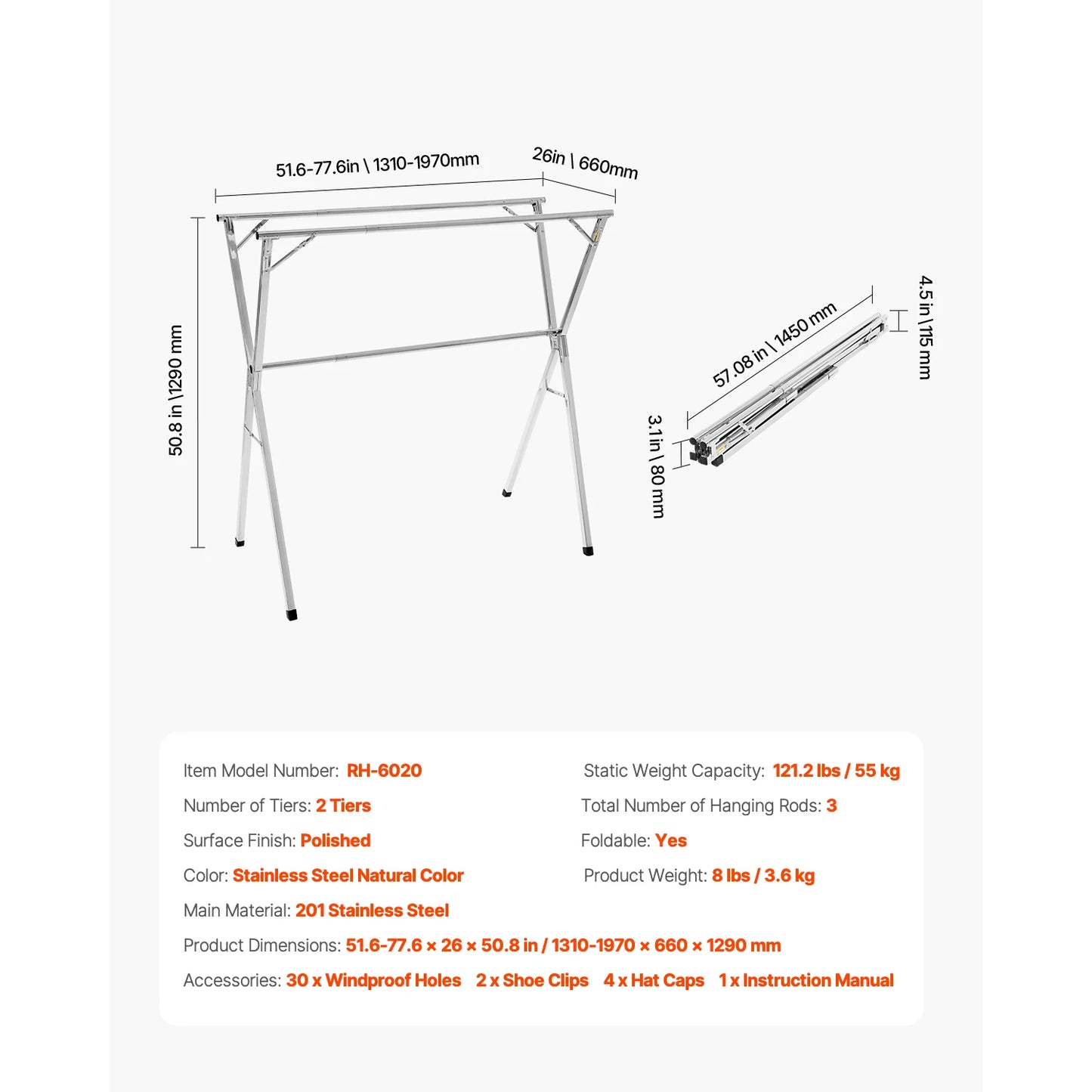 Foldable Clothes Drying Rack With Sock Clips Height Adjustable Iron
