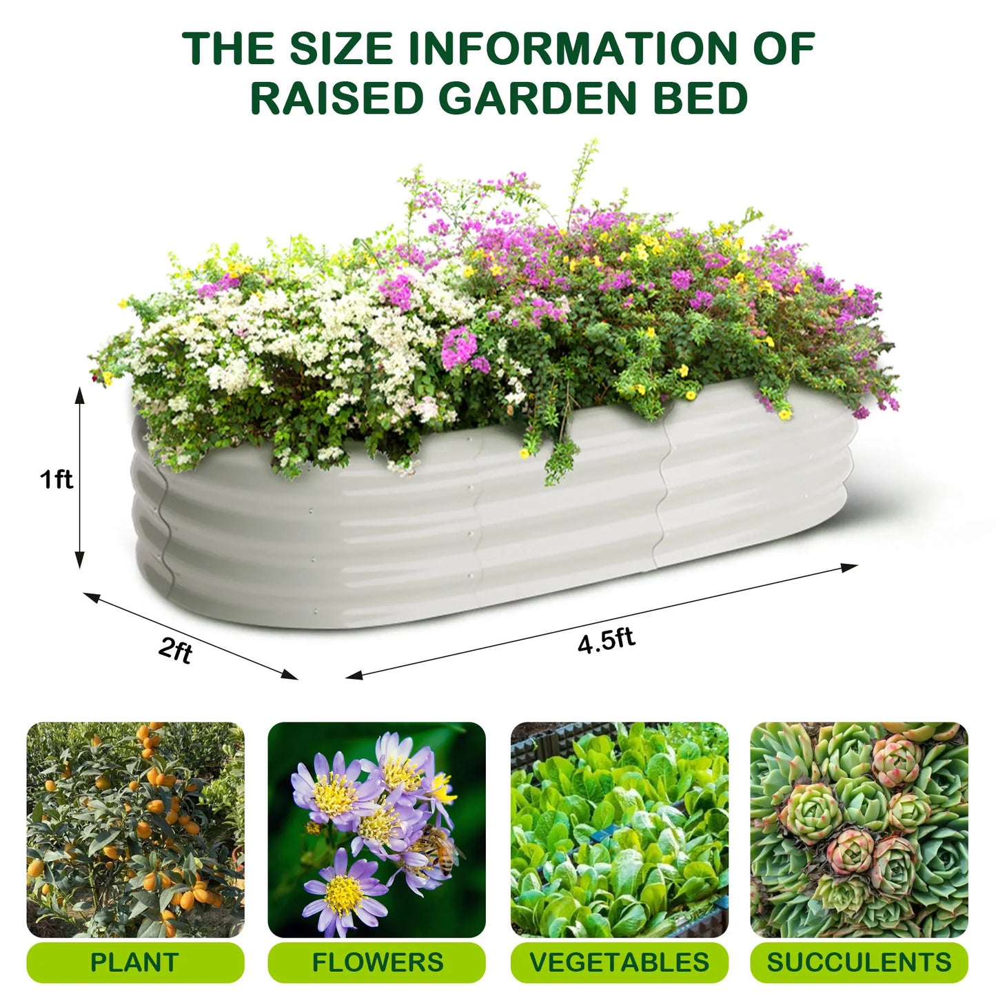 HiMISS Two Pack Oval Galvanized Steel Raised Garden Bed