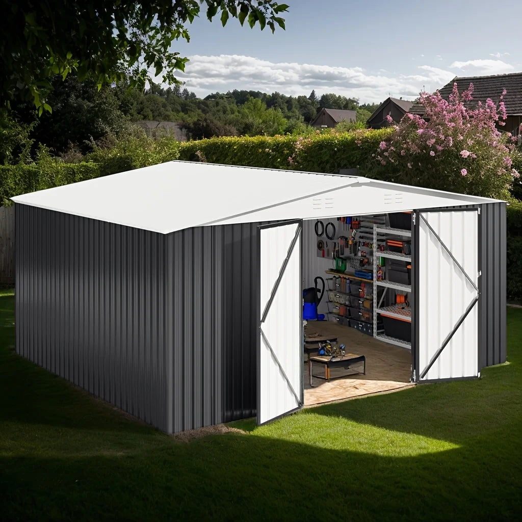 Polar Aurora Galvanized Steel Garden Shed, Heavy Duty Lockable Door