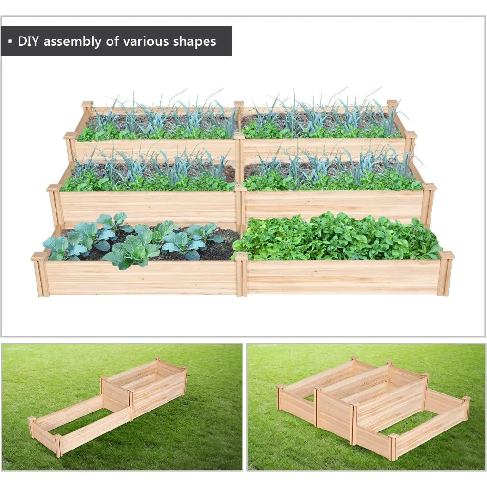 Wooden Raised Garden Bed Divisible Planter For Flowers Vegetables Herbs