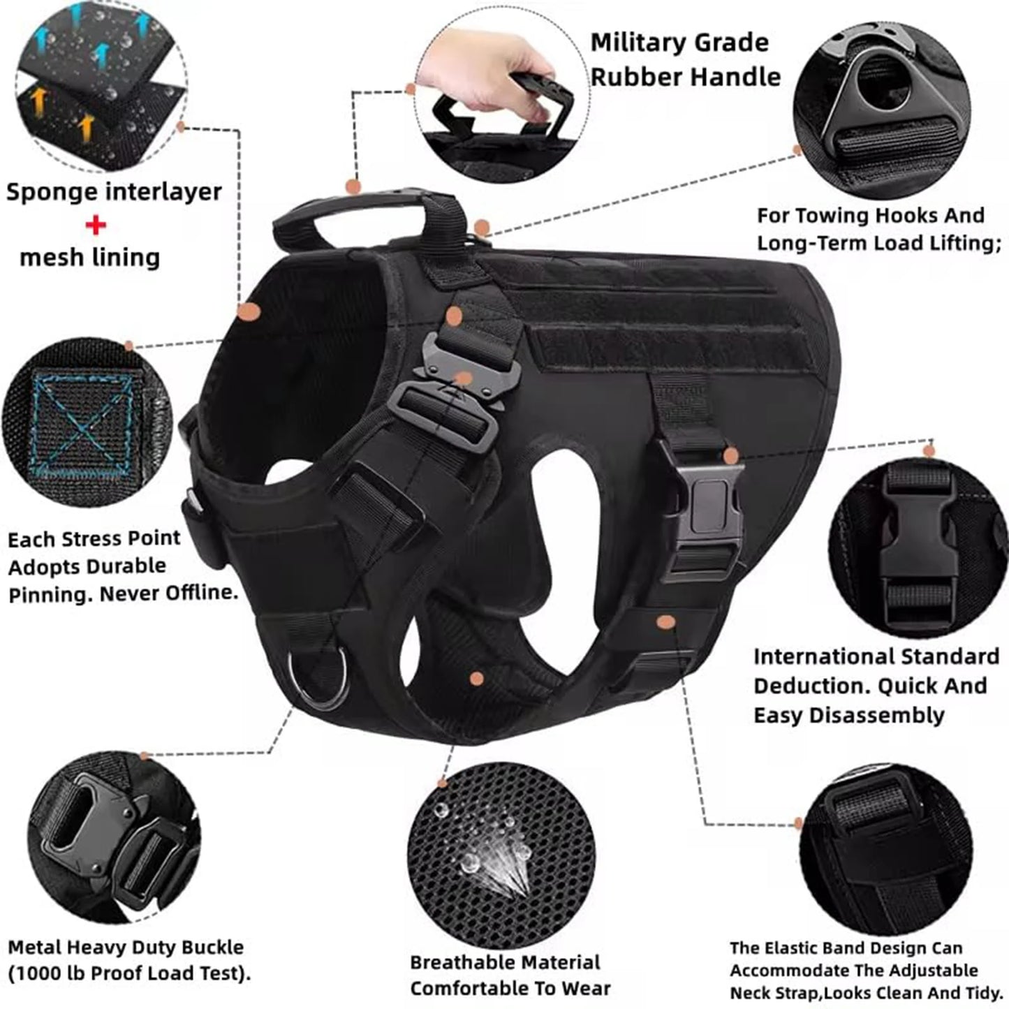 Tactical Dog Harness Vest With Molle Pouches Medium Large Dogs