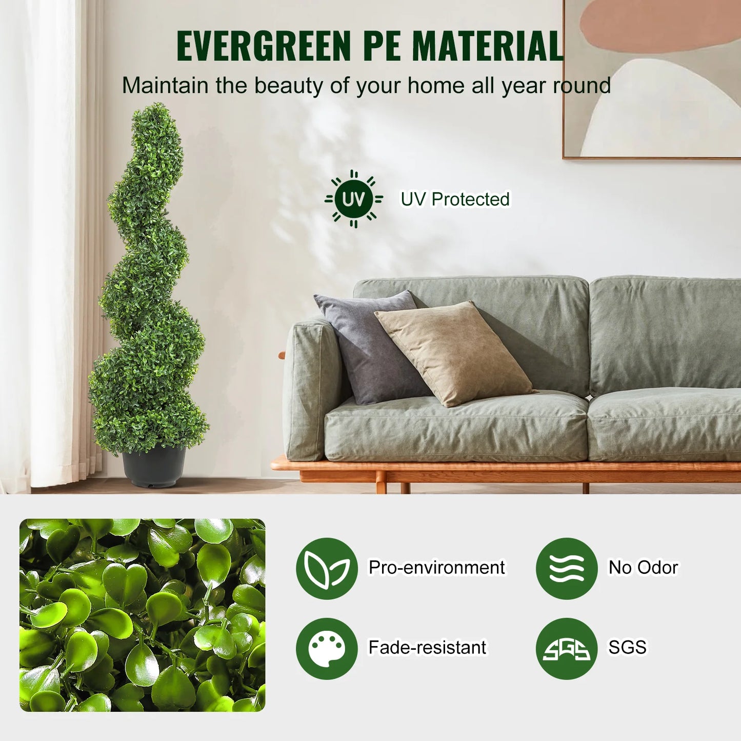 Artificial Boxwood Spiral Topiary Tree Outdoor Decor PE Plastic