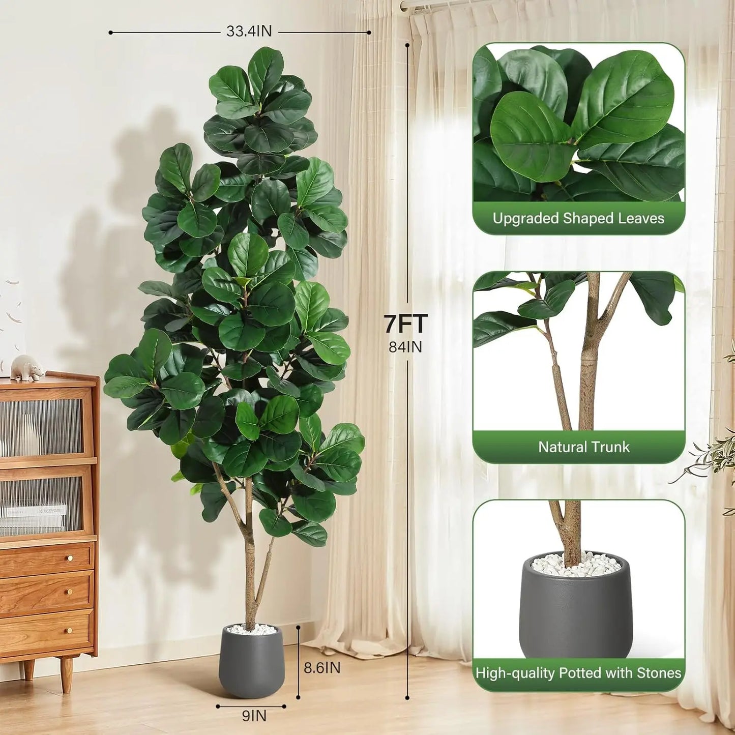 HiMISS Fiddle Leaf Fig Artificial Tree In White Planter
