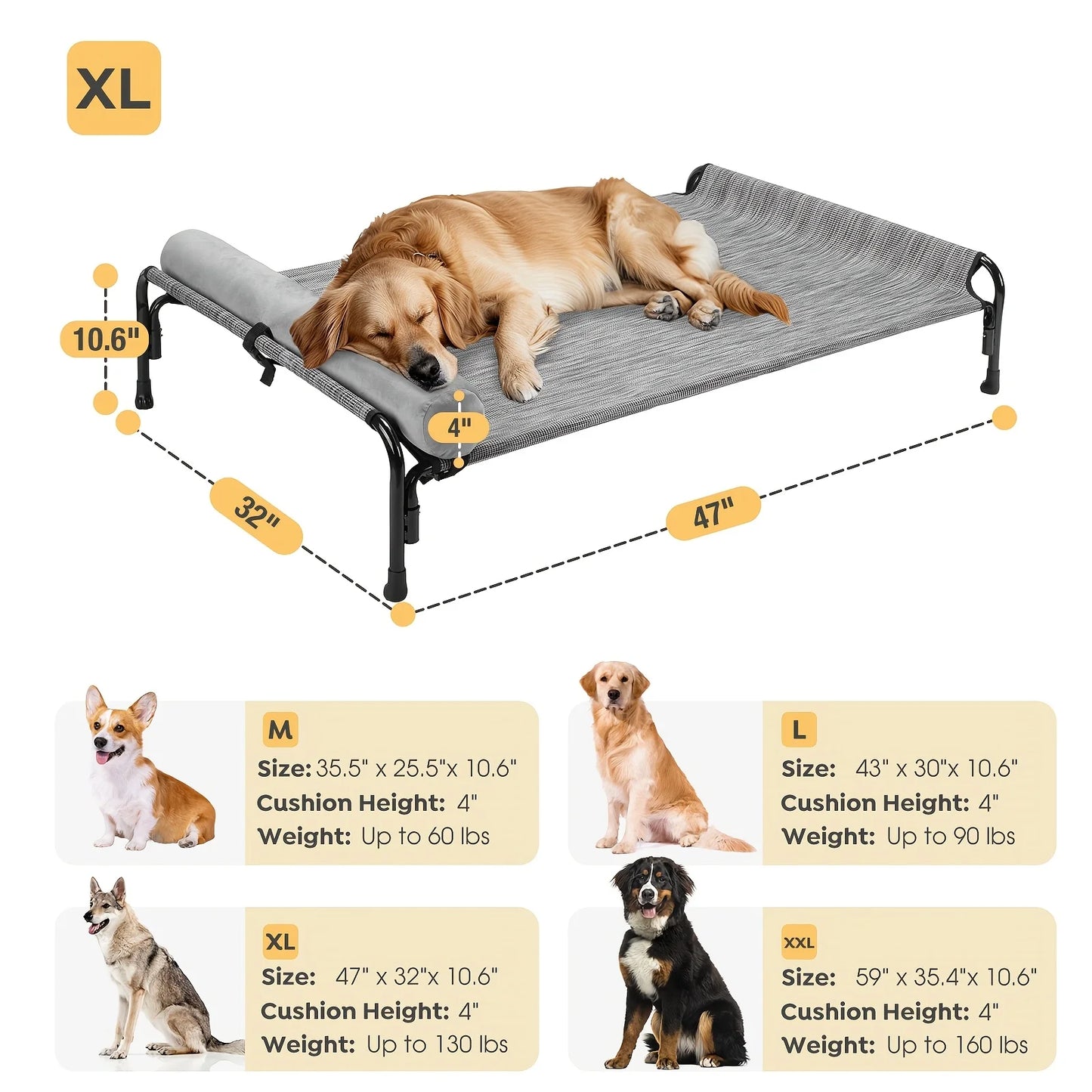 Veehoo Outdoor Elevated Dog Bed With Headrest Bolster