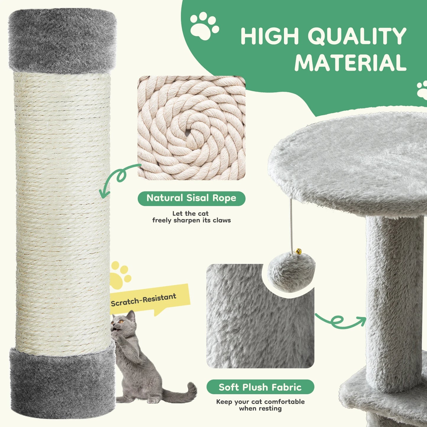 JHK Cat Tree Tall Multi Cat Climbing Tower With Indoor Natural Sisal Posts