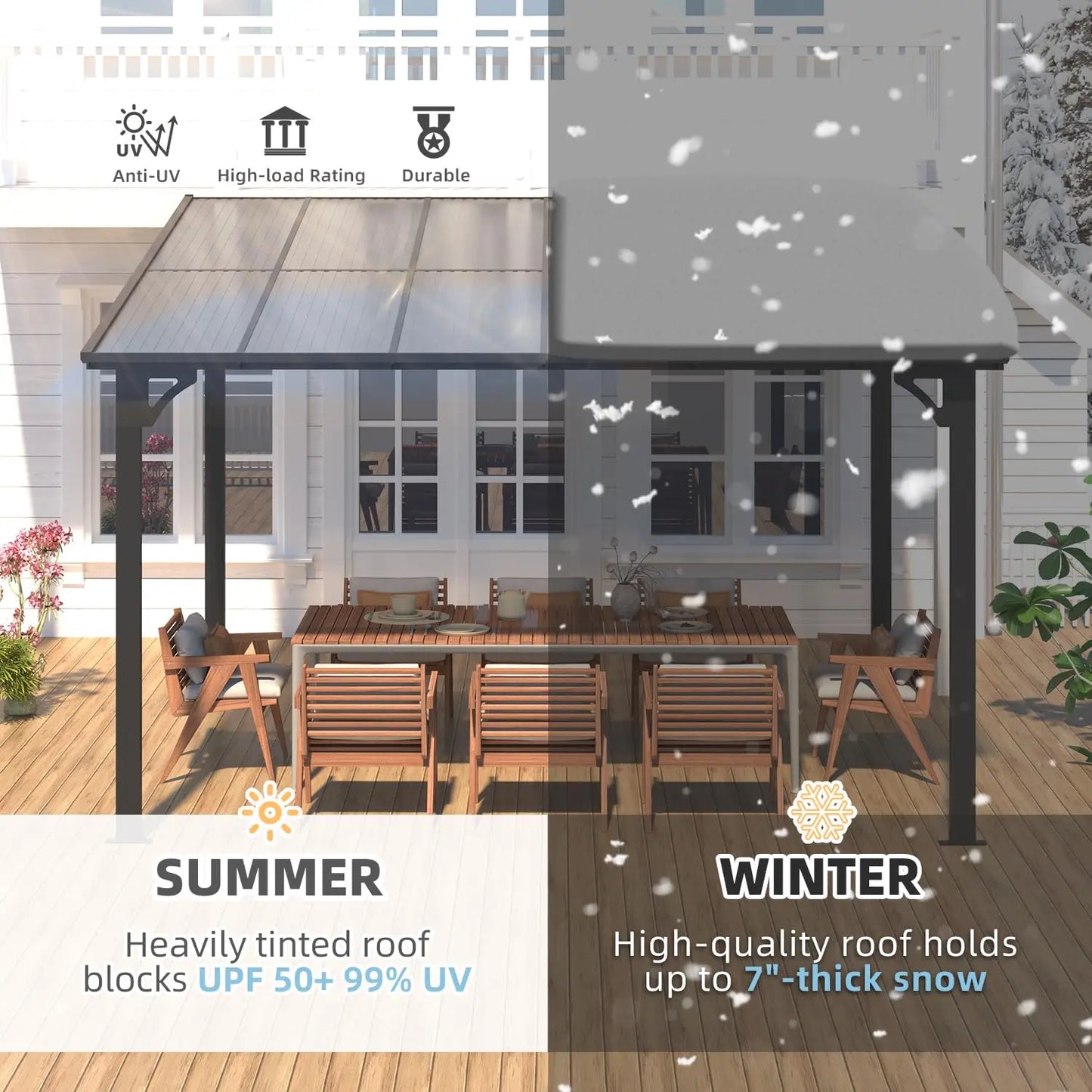 Durable Wall Gazebo With Hard Top For Outdoor Patio Deck