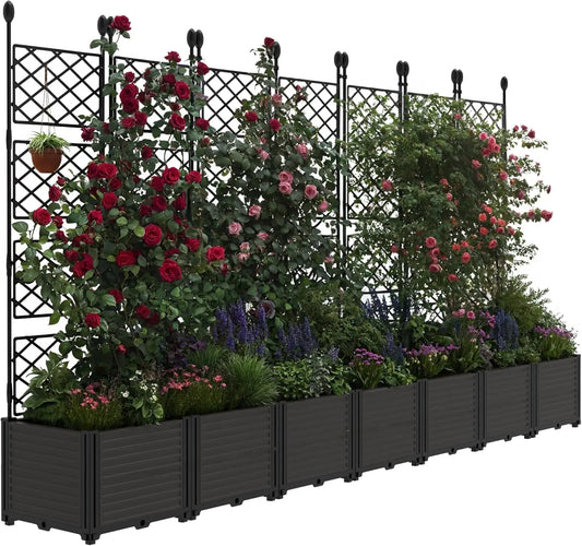 TWISTER.CK Plastic Planter Box With Trellis Rack For Outdoors