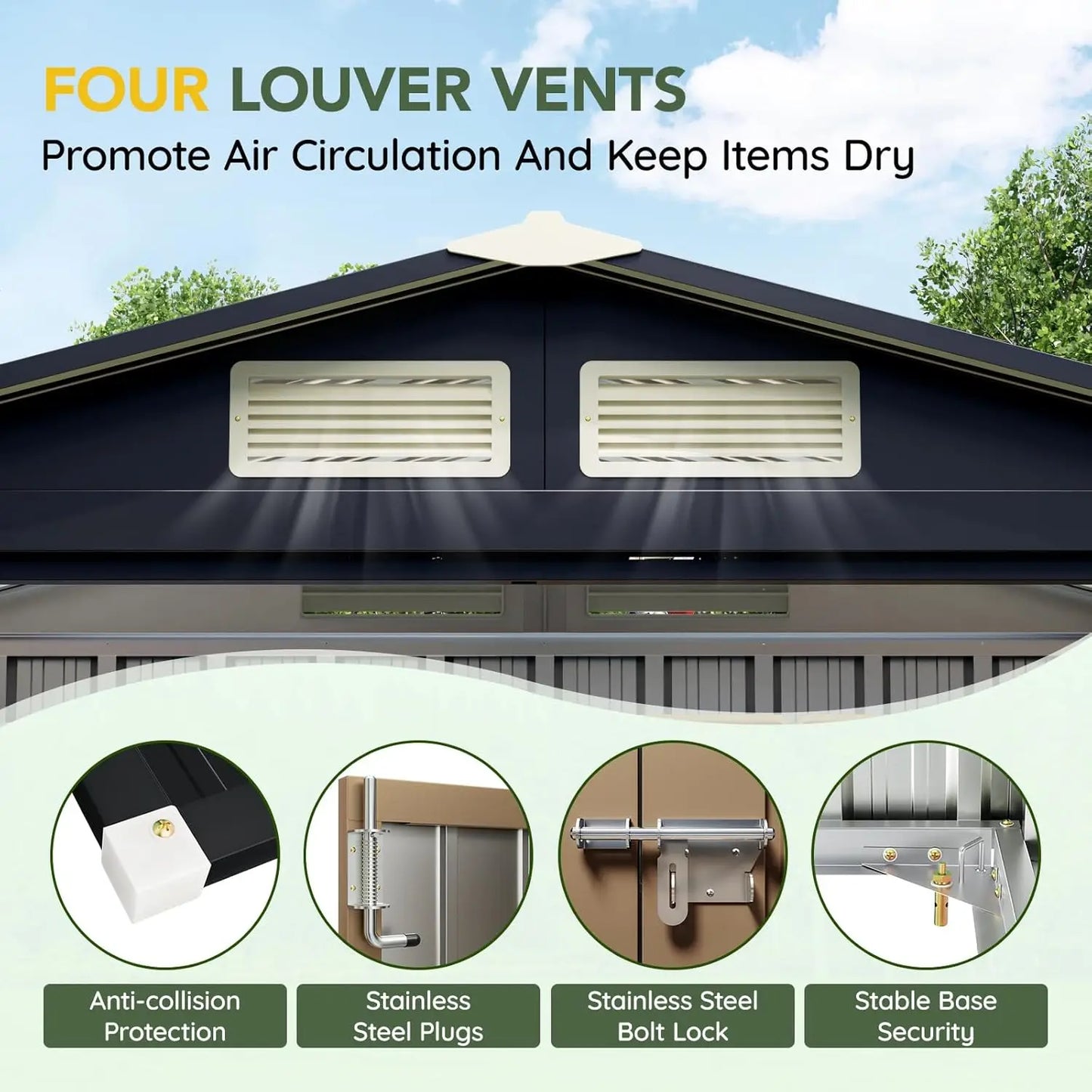 Outdoor Steel Storage Shed With Lockable Doors For Garden
