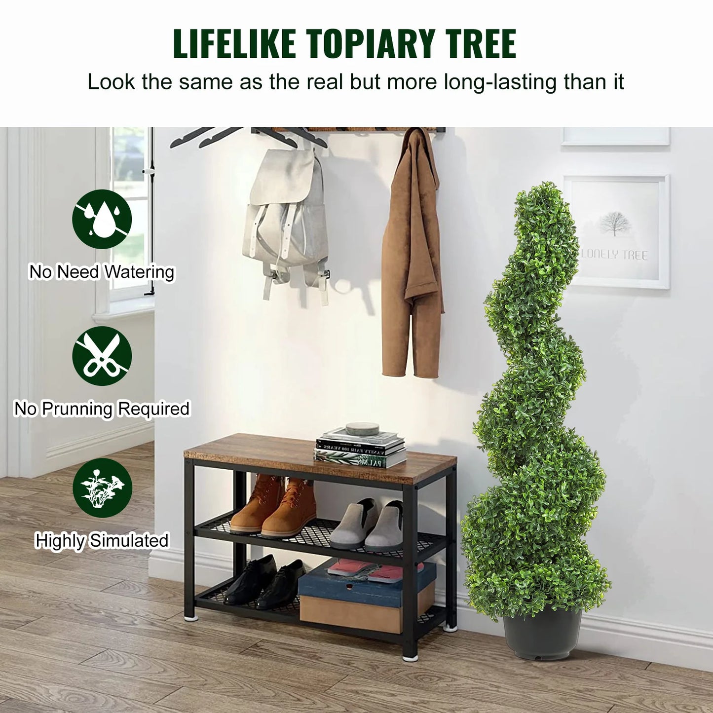 Artificial Boxwood Spiral Topiary Tree Outdoor Decor PE Plastic