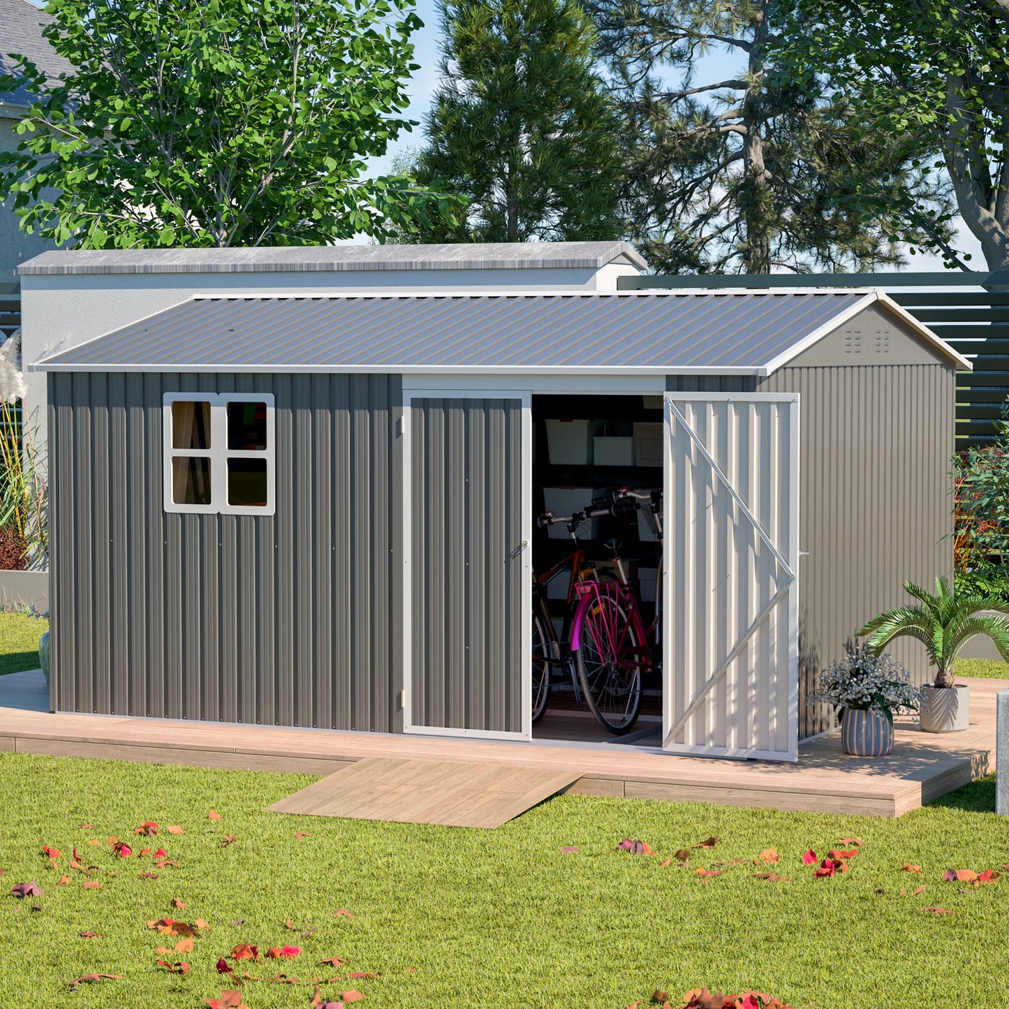 LZBEITEM Metal Outdoor Storage Shed Lockable Waterproof Garden